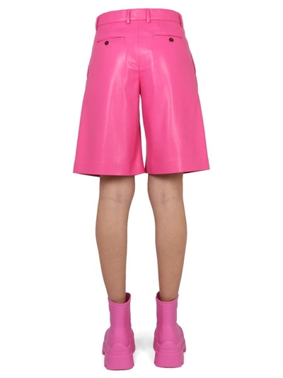 Shop Msgm Faux Leather Bermuda Shorts In Pink