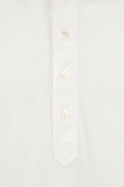 Shop Fedeli Five - Long-sleeved Cotton Polo Shirt In White