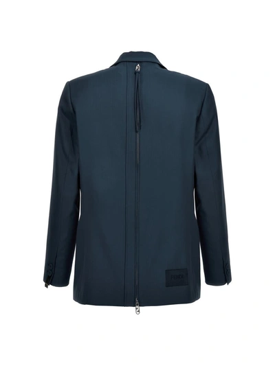 Shop Fendi ' O'lock' Single Breast Blazer Jacket In Blue