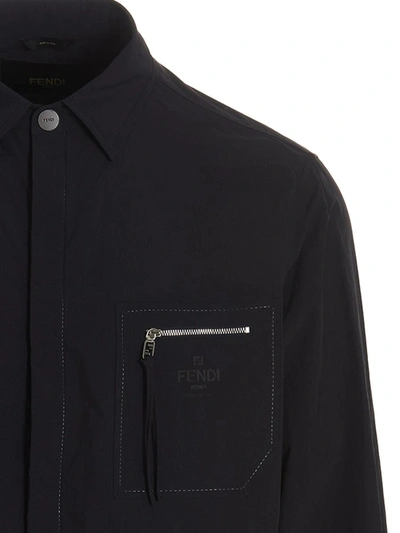 Shop Fendi Nylon Overshirt In Blue