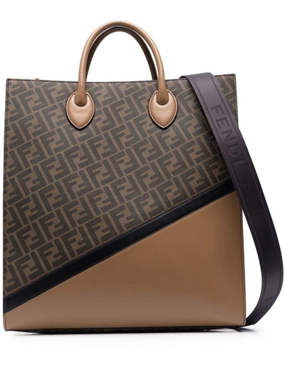 Shop Fendi Tote Logo Bags In Brown