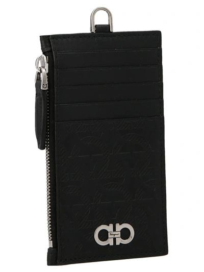 Shop Ferragamo 'gancio' Card Holder With A Shoulder Strap In Black
