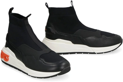 Shop Ferragamo Knitted Sock-style Sneakers In Black