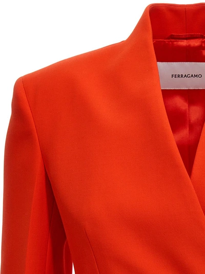 Shop Ferragamo Lapel-free Single Breast Blazer Jacket In Red