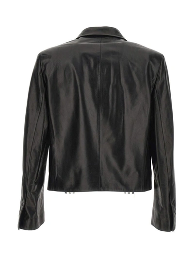Shop Ferragamo Leather Blazer Jacket In Black