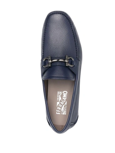 Shop Ferragamo Leather Loafers In Blue