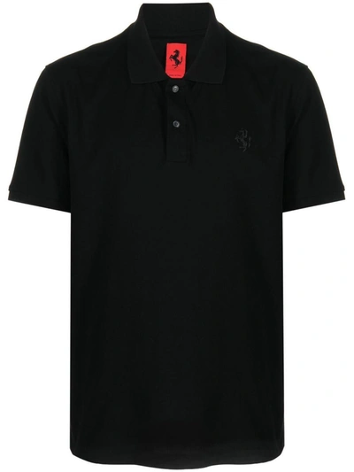 Shop Ferrari Polo With Logo Embroidery In Black