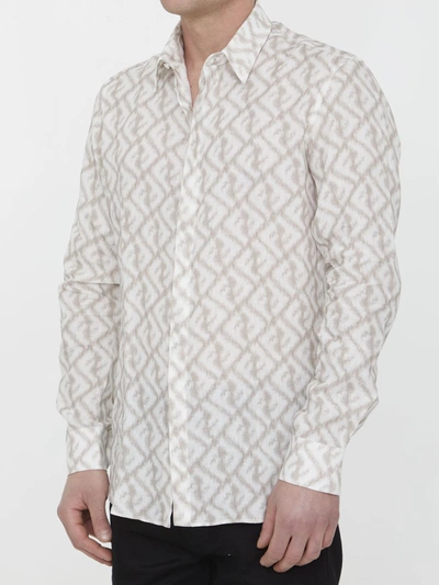 Shop Fendi Ff Linen Shirt In Beige