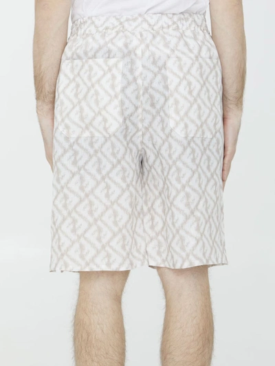 Shop Fendi Ff Linen Bermuda Shorts In Beige