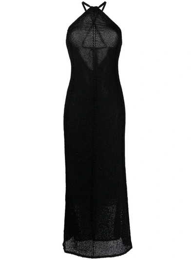 Shop Forte Forte Viscose And Raffia Long Dress In Black