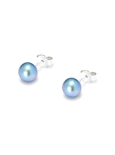 Shop Hatton Labs Freshwater Blue Pearl Stud Earrings In Sterling Silver Woman In Light Blue