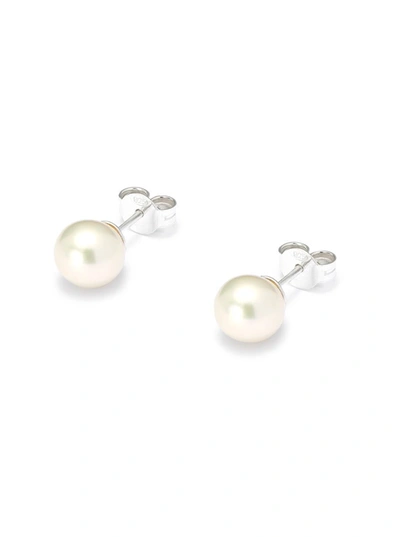 Shop Hatton Labs Freshwater Pearl Stud Earrings In Sterling Silver Woman In White