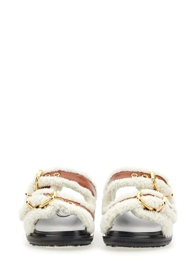 Marni Gold-tone Buckle Shearling Slides In Yellow