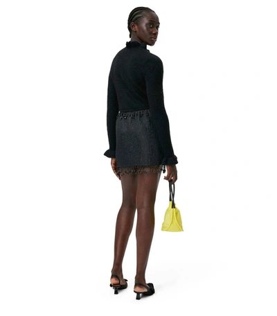 Shop Ganni Black Jacquard Skirt With Pearls