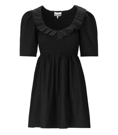 Shop Ganni Black Poplin Dress