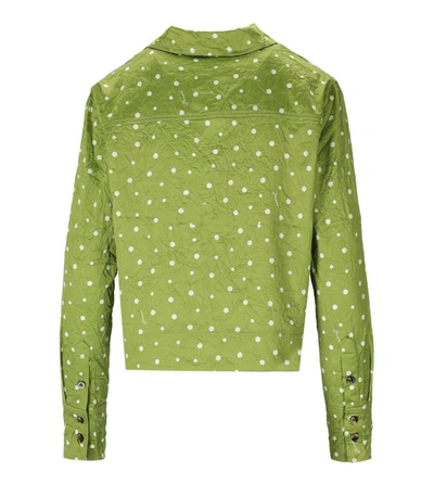 Shop Ganni Green Polka Dot Crop Shirt
