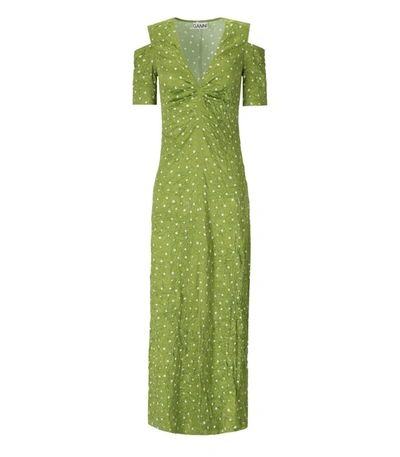 Shop Ganni Green Long Polka Dot Dress
