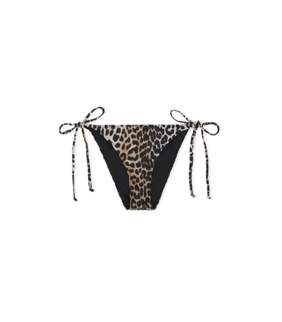 Shop Ganni Leopard-print Bikini Bottom In Brown