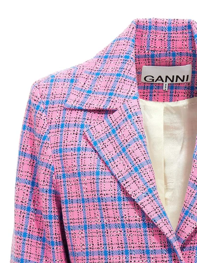 Shop Ganni Cropped Blazer In Pink
