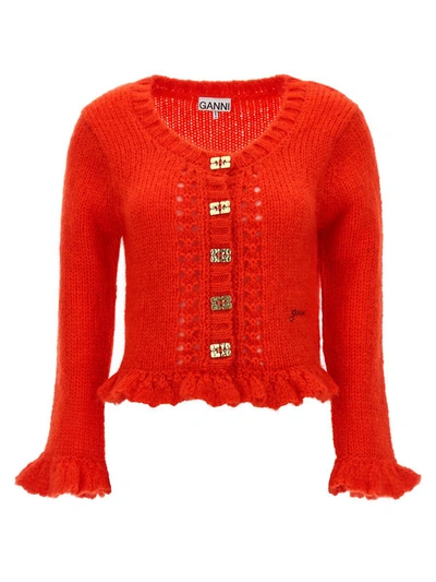 Shop Ganni Jewel Buttons Cardigan In Red