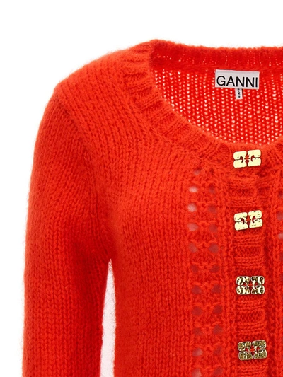 Shop Ganni Jewel Buttons Cardigan In Red