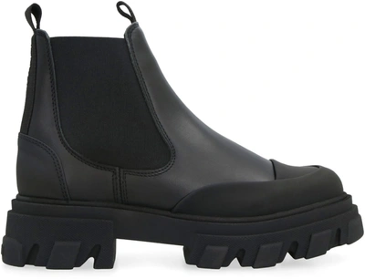 Shop Ganni Leather Chelsea Boots In Black
