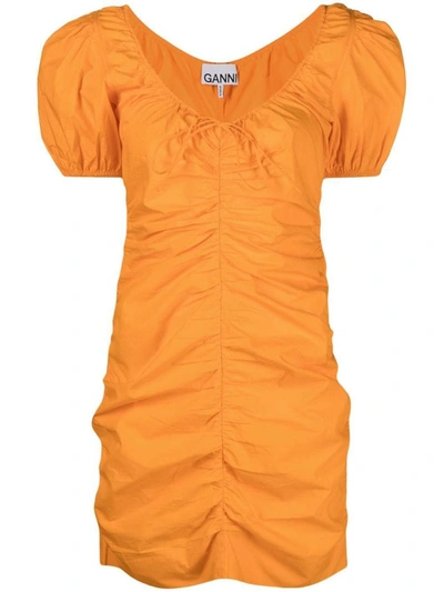 Shop Ganni Organic Cotton Mini Dress In Orange