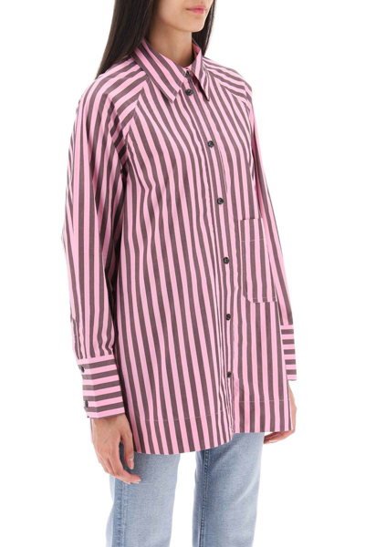 Shop Ganni Oversize Striped Shirt In Organic Cotton In Multicolor