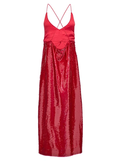 Shop Ganni Sequin Long Dress In Fuchsia
