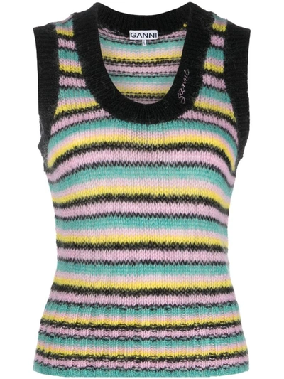Shop Ganni Striped Wool Vest In Multicolour