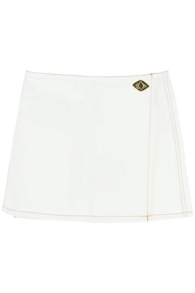 Shop Ganni Wrap-around Denim Mini Skirt In White