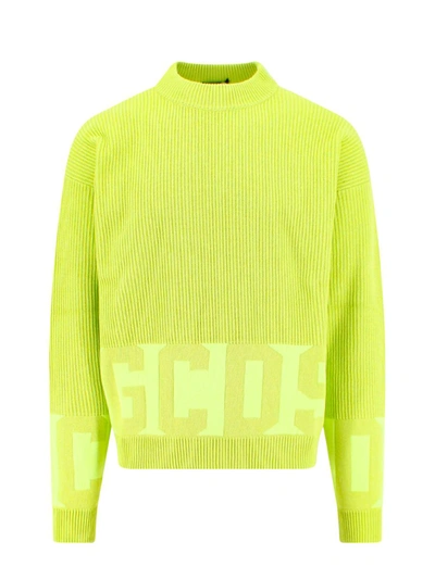 Gcds Cotton Sweater With Embroidered Logo In Green