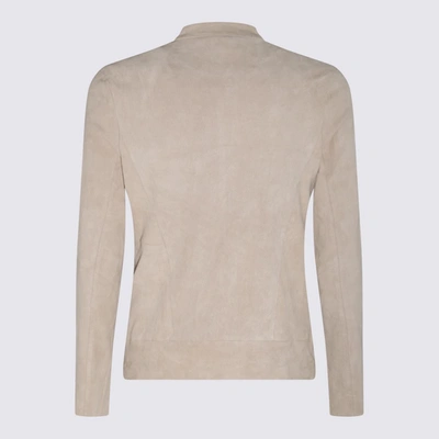 Shop Giorgio Brato Chalk White Leather Jacket In <p>chalk White Leather Jacket From  Featuring Classic Collar, Front Zip Fastening, Long