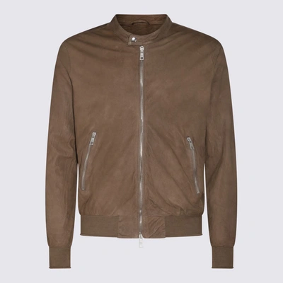 Shop Giorgio Brato Brown Leather Jacket In <p>brown Leather Jacket From  Featuring Zip Closure, Slash Side Zipped Pockets, Silver