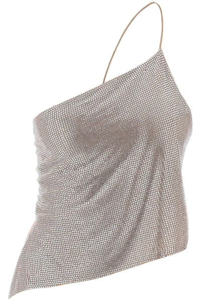Shop Giuseppe Di Morabito Cropped Top In Mesh With Crystals All-over In Beige