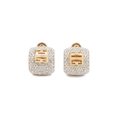 Shop Givenchy 4g Golden Paved Hoops Earrings Jewellery In Metallic