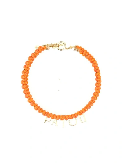 Shop Patou Glass And Brass Bead Necklace In Orange