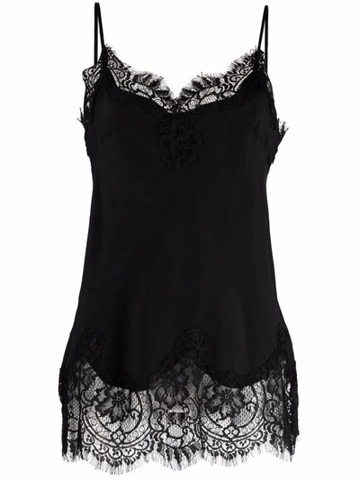 Shop Gold Hawk Lace Inserts Slevveless Silk Top In Black