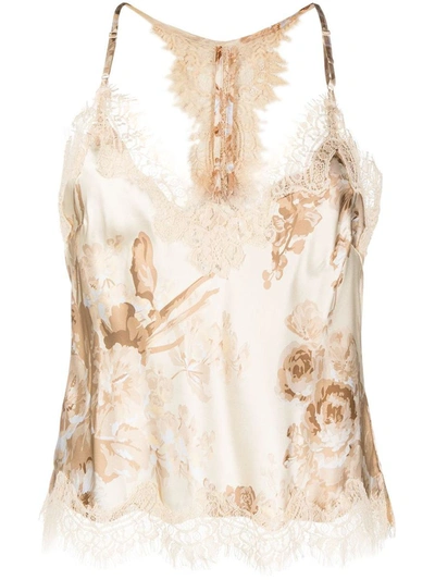 Shop Gold Hawk Lace Inserts Sleeveless Silk Top In Beige
