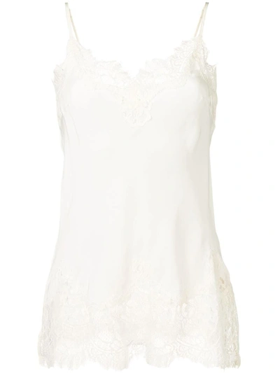 Shop Gold Hawk Lace Inserts Slevveless Silk Top In White