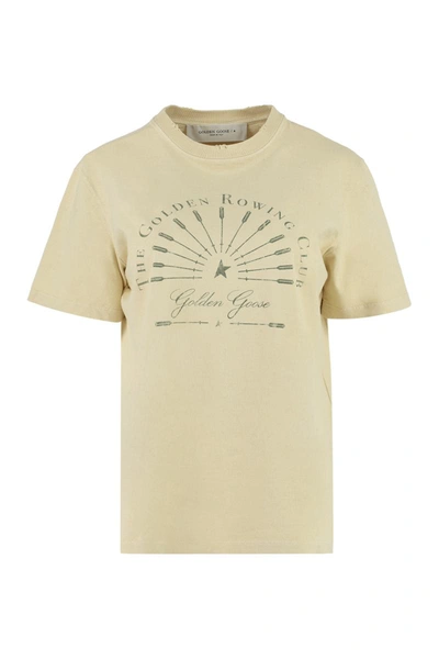 Shop Golden Goose Printed Cotton T-shirt In Beige