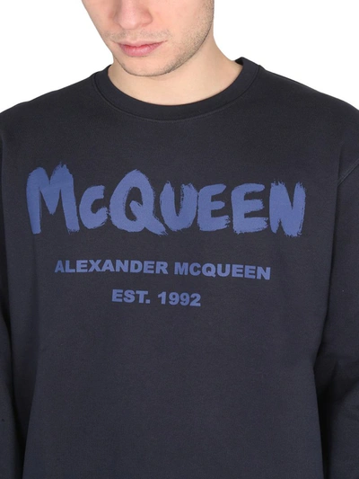Shop Alexander Mcqueen Graffiti Logo Print Sweatshirt In Blue