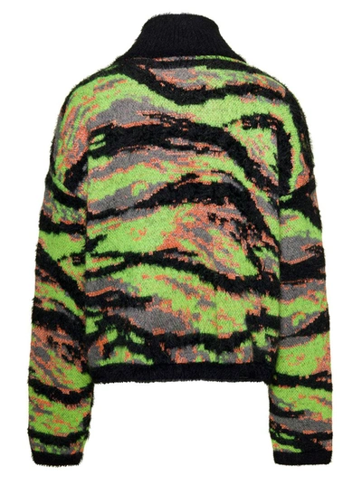 Shop Erl Green High Neck Sweater With All-over Jacquard Graphic Pattern In Wool And Cotton Blend