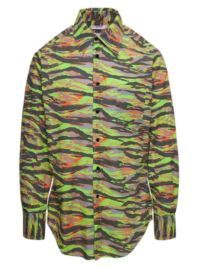 Shop Erl Green Long Sleeve Shirt With Graphic Print In Cotton