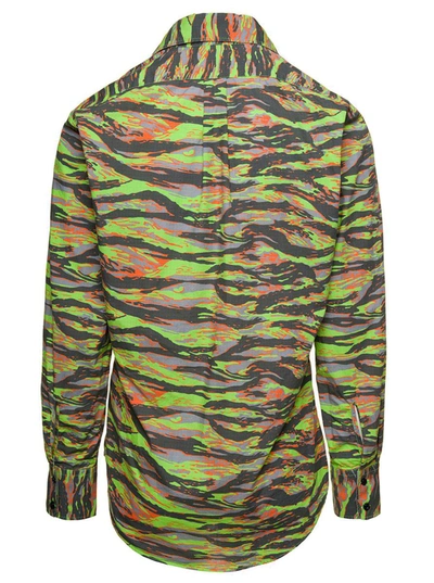 Shop Erl Green Long Sleeve Shirt With Graphic Print In Cotton