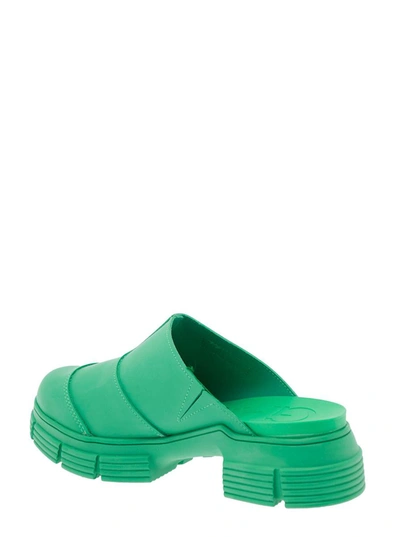 Shop Ganni Green Recycled Rubber Mules  Woman