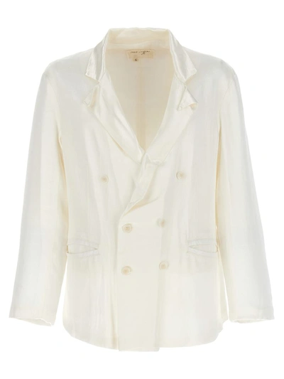 Shop Greg Lauren Double-breasted Blazer In White