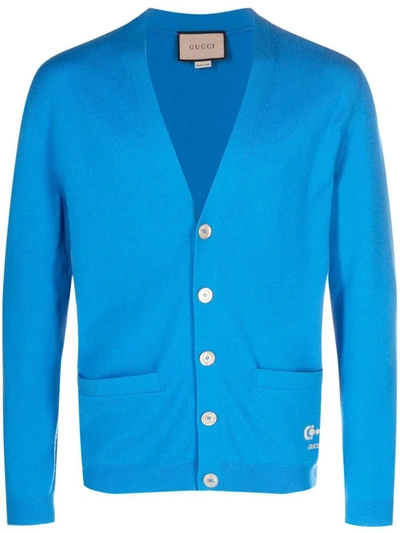 Shop Gucci Cashmere Cardigan In Blue