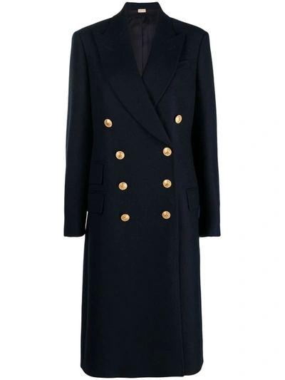 Shop Gucci Double-breasted Cashmere Coat In Blue