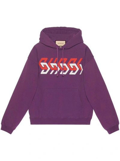 Shop Gucci Logo Cotton Hoodie In Purple